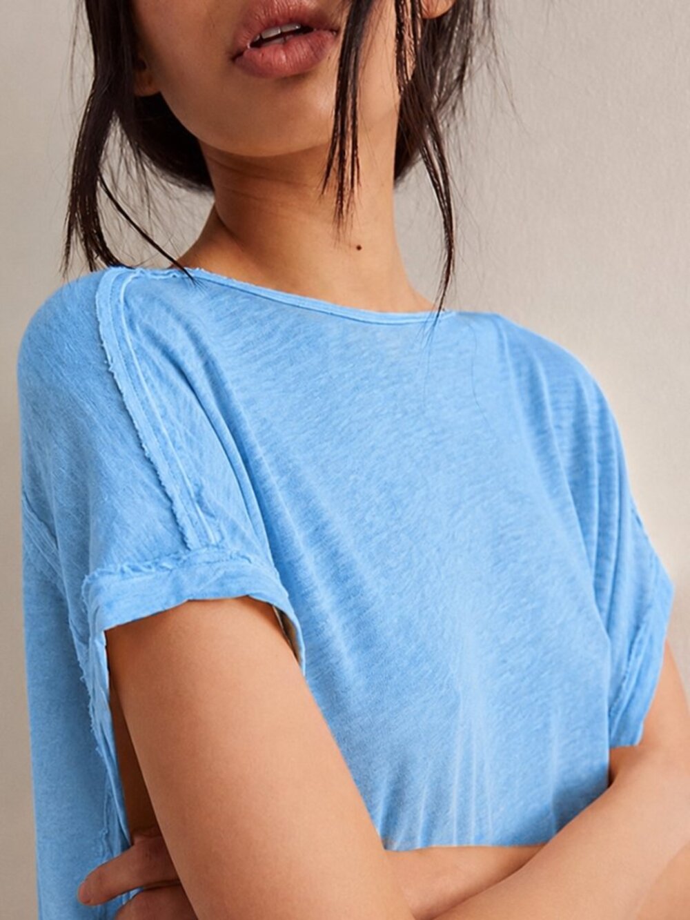 Free People We The Free Linen Cotton You Do Muscle Tee Oversize Sky Blue Large L